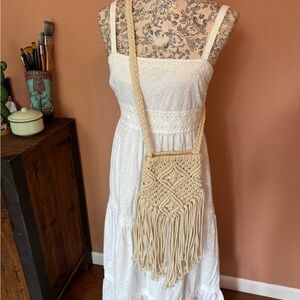Beige Boho Macramé Crossbody Bag